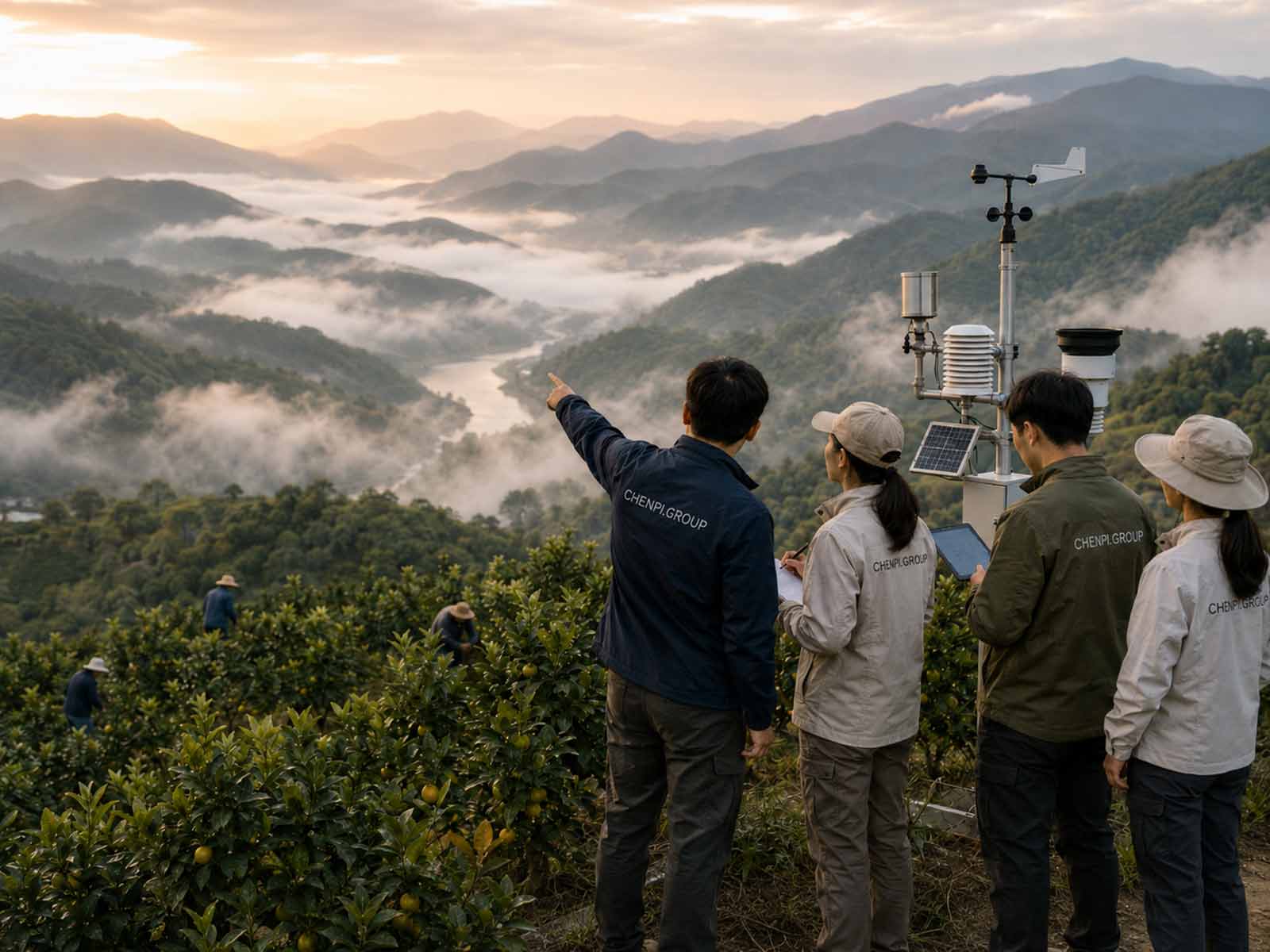 雾湿天气下CHENPI.GROUP团队检测气候、土壤和果园环境变化
