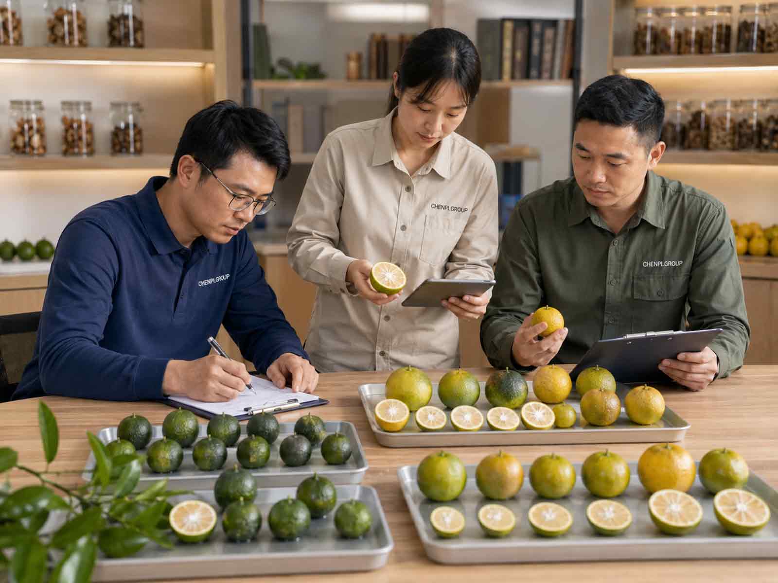 果园观察不同品种柑橘果实与果皮成熟表现