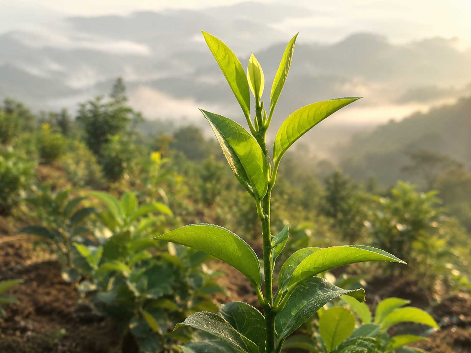阳光下生长的新芽与柑橘嫩苗叶片